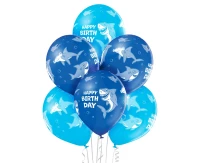 Balloons Belbal 12", D11, birthday sharks, 6 pcs